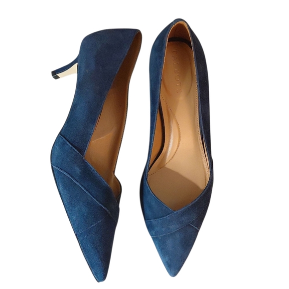 Talbots Erica Classic Blue Suede Heels Pointed Toe Kirren Heel Pumps Size 9 - Picture 1 of 10